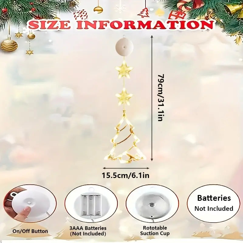 LED Коледна Завеса с Камбанки, Елхи и Звезди